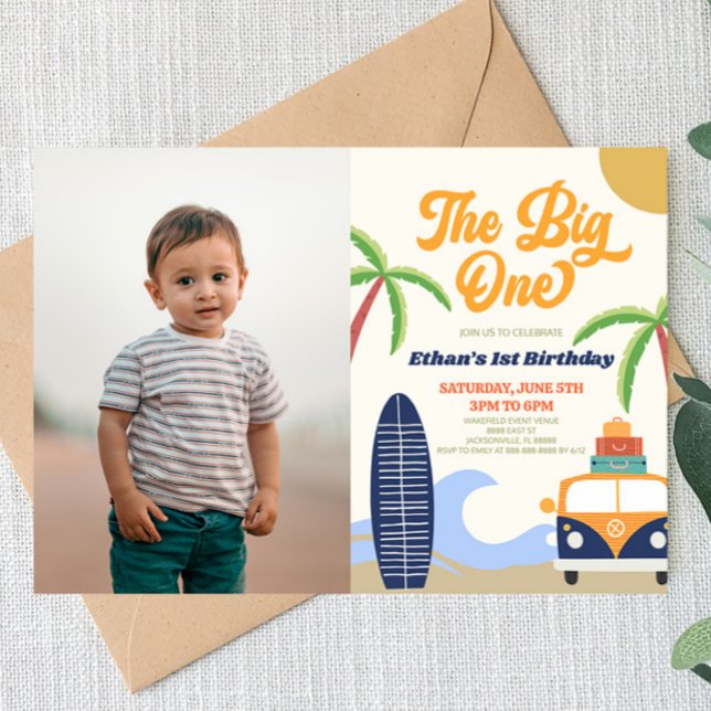 Invitación El Fiesta de cumpleaños 1 Big One Beach Surf Blue (Subido por el creador)