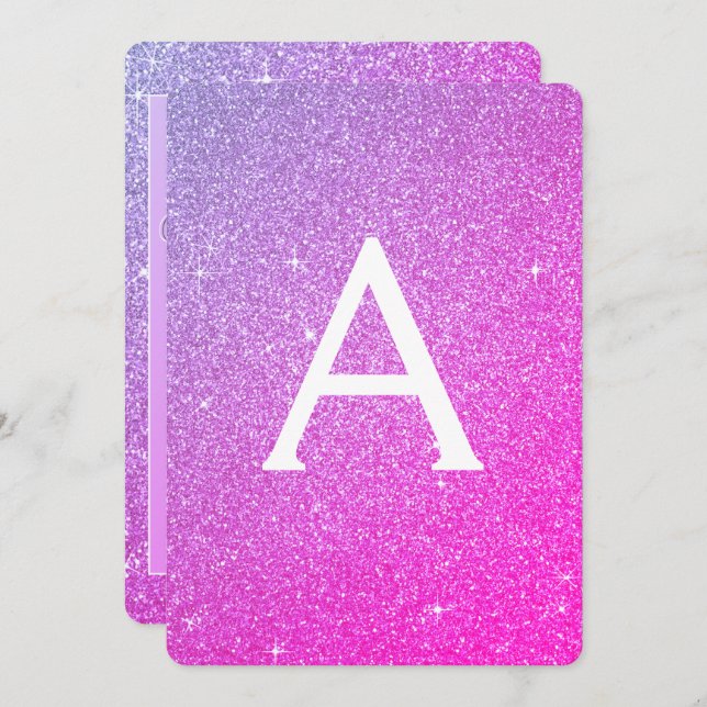 Invitación El Fiesta de Hen, Purpurina de espuma rosa y morad (Anverso / Reverso)