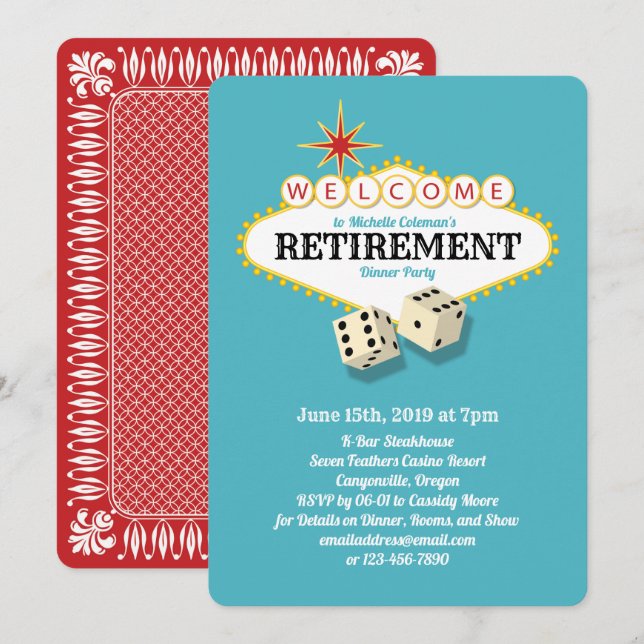 Invitación El Fiesta de Jubilación de las Vegas Verde azulado (Anverso / Reverso)