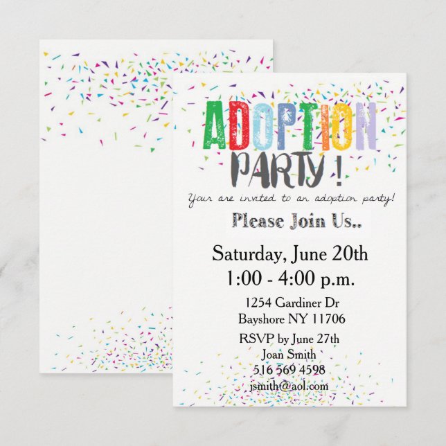 Invitación El fiesta de la adopción del confeti invita por (Anverso / Reverso)