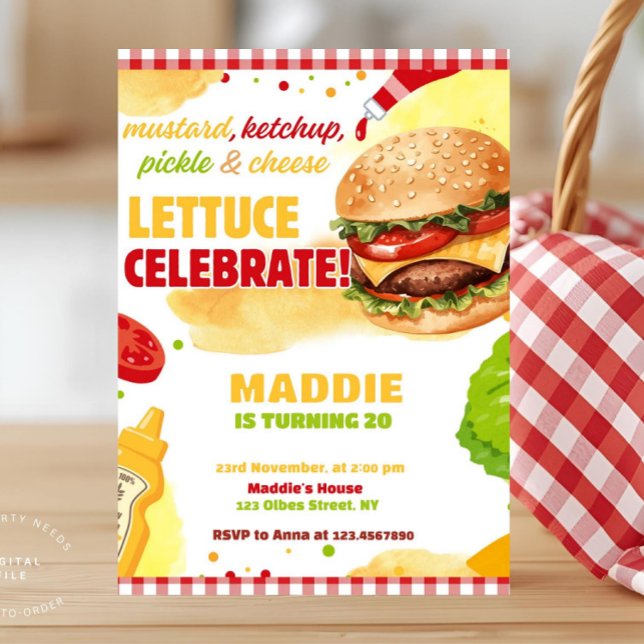 Invitación El Fiesta de la hamburguesa del patio trasero Ging ( backyard burger party, bbq party invitation, burger birthday party invite,summer family annual barb)
