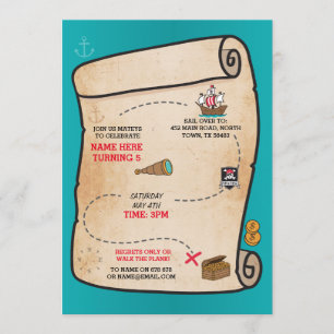 Invitación El fiesta de la nave del cumpleaños del mapa del