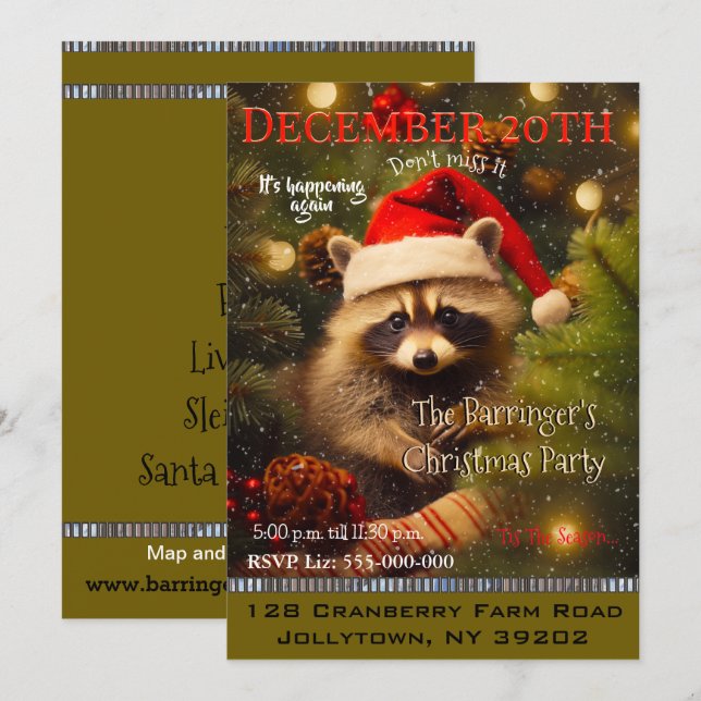 Invitación El Fiesta de los Navidades de Baby Raccoon Santa (Anverso / Reverso)