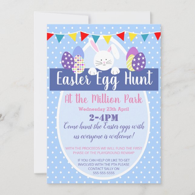 Invitación el fiesta de pascua de la caza del huevo de Pascua (Anverso)