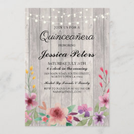 Invitación El fiesta de Quinceanera enciende floral de madera