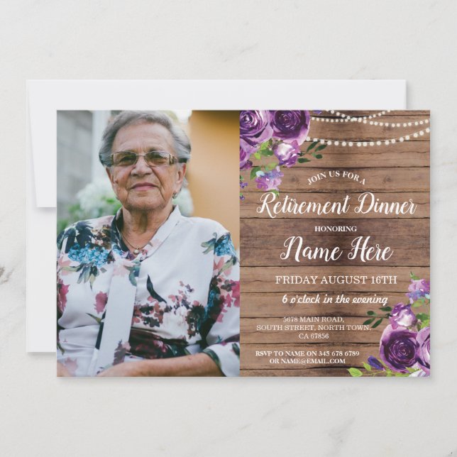 Invitación El fiesta de retiro de la foto retira las flores (Anverso)