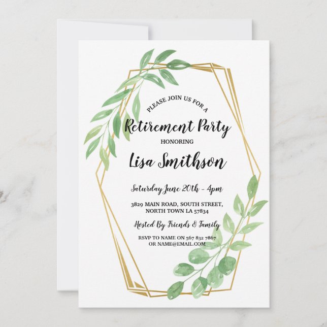 Invitación El fiesta de retiro deja verano del marco del oro (Anverso)