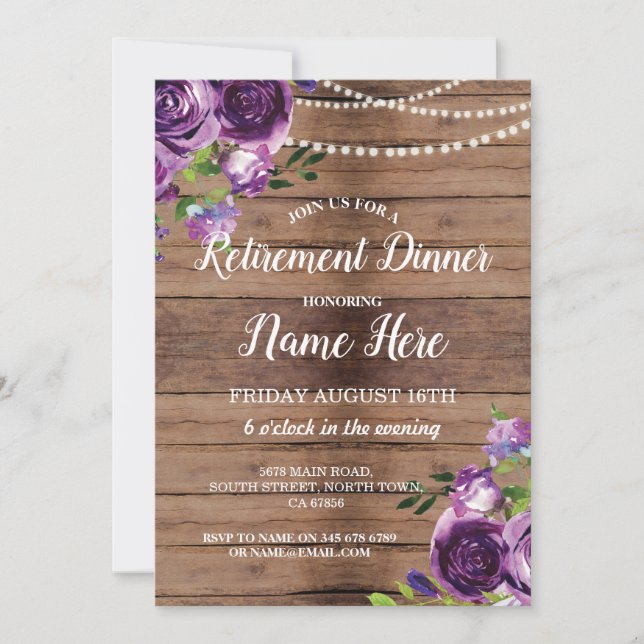 Invitación El fiesta de retiro retira las flores de madera (Anverso)