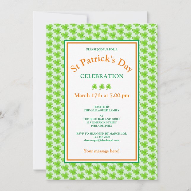 Invitación El Fiesta del Día de San Patricio, el Naranja Verd (Anverso)