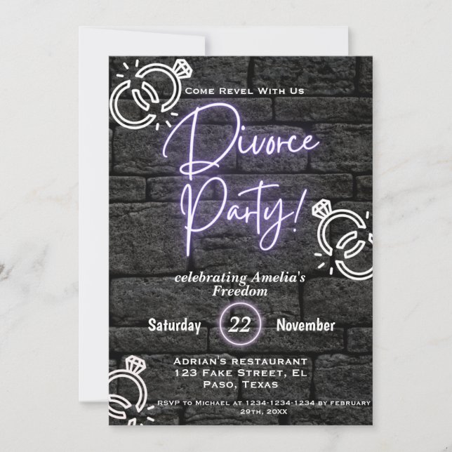 Invitación El fiesta del divorcio invita: Celebrando la liber (Anverso)