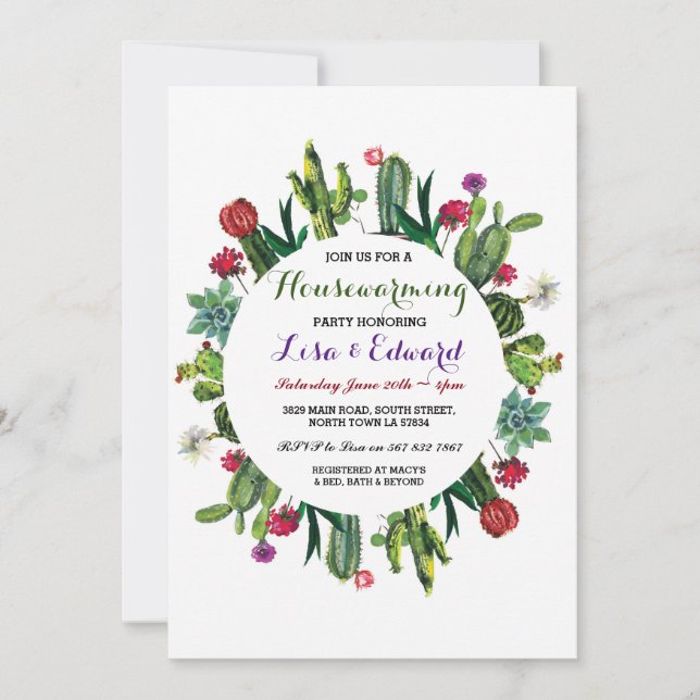 Invitación El fiesta del estreno de una casa del cactus (Anverso)
