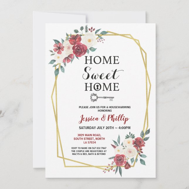 Invitación El fiesta del estreno de una casa florece nuevo (Anverso)