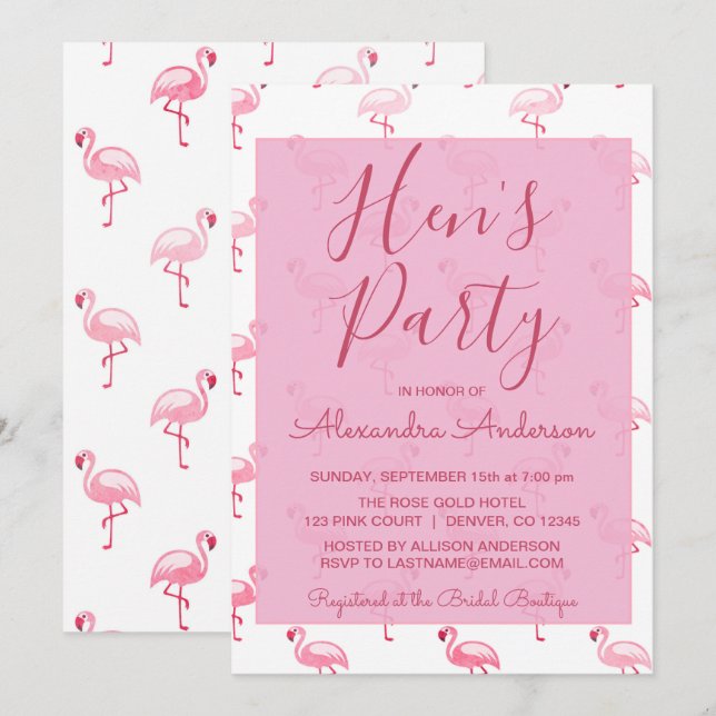 Invitación El Fiesta del flamenco rosado Summer Hen (Anverso / Reverso)