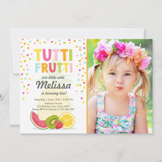Invitación El fiesta del frutti de Tutti invita a cumpleaños (Anverso)