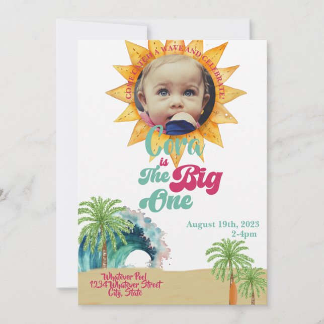 Invitación El Fiesta del primer cumpleaños de Big One Surf (Anverso)