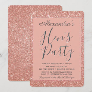 Invitación El Fiesta del Rosa Purpurina Hen