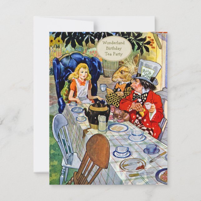 Invitación El Fiesta del té de cumpleaños de Mad Hatter (Anverso)