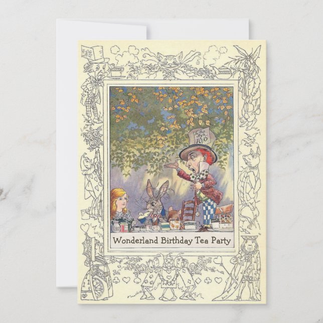 Invitación El Fiesta del té de cumpleaños de Mad Hatter (Anverso)