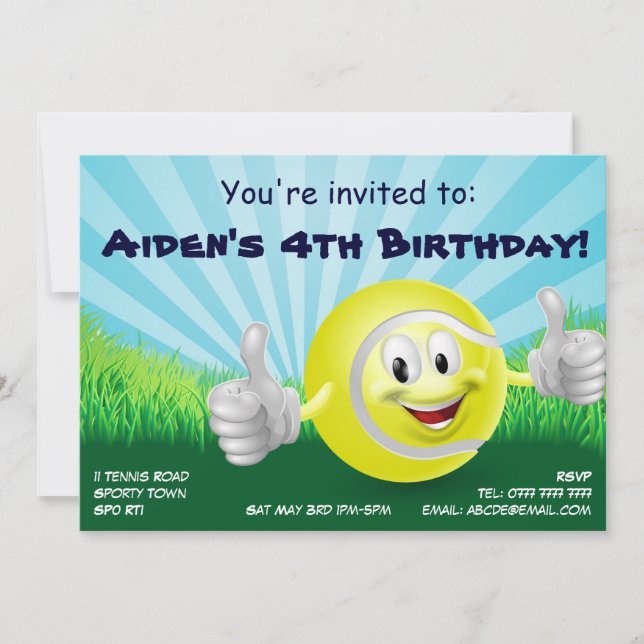 Invitación El fiesta del tenis embroma cumpleaños invita (Anverso)