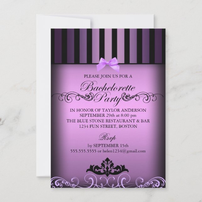 Invitación El fiesta elegante púrpura de Bachelorette de la (Anverso)
