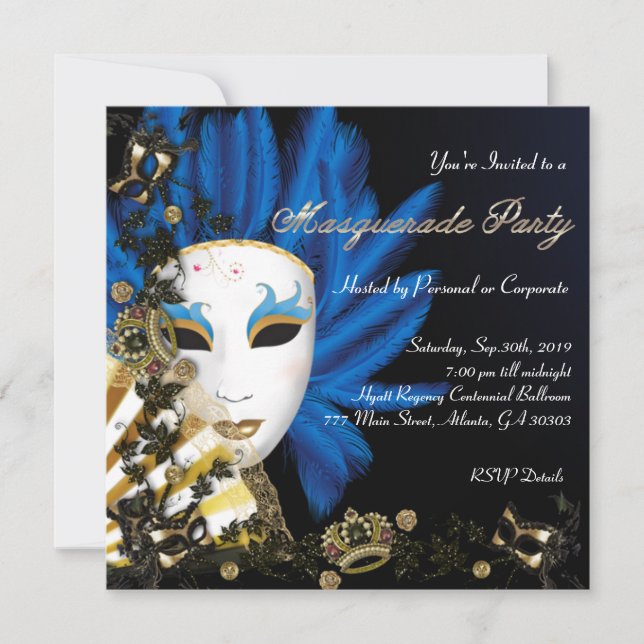 Invitación El fiesta elegante retro de la mascarada del (Anverso)