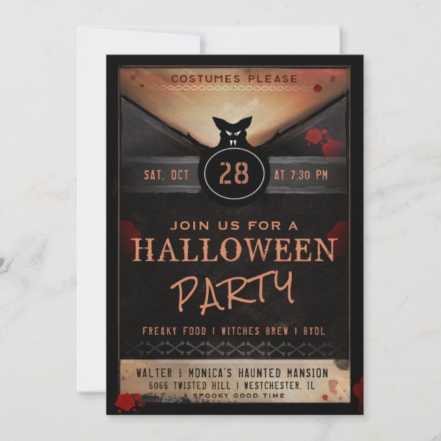 Invitación El fiesta fantasmagórico de Halloween del palo del (Anverso)
