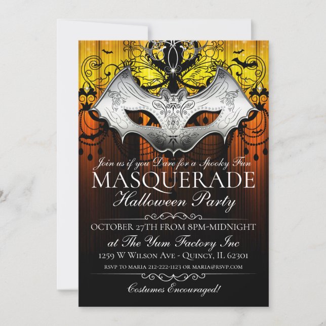 Invitación El fiesta gótico de la mascarada de la máscara del (Anverso)