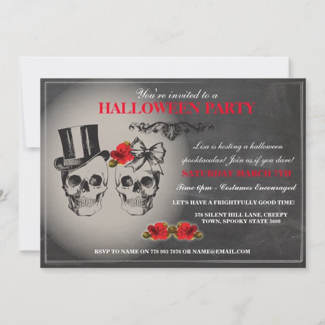 Invitación El fiesta gótico negro del rosa del cráneo de (Anverso)