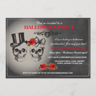Invitación El fiesta gótico negro del rosa del cráneo de