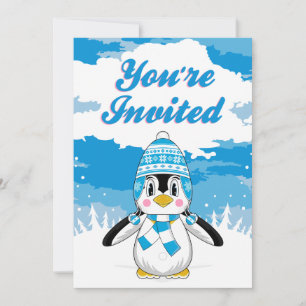 Invitación El fiesta lindo del pingüino del navidad invita