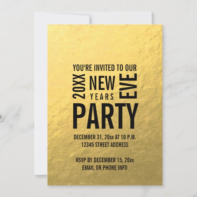 Invitación El fiesta moderno de Noche Vieja del falso Relieve (Anverso)