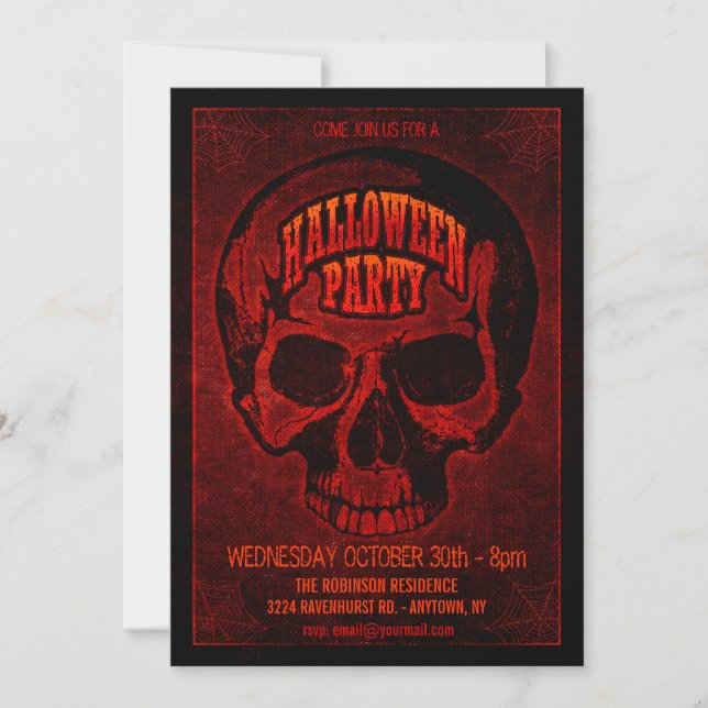 Invitación El fiesta oscuro de Halloween del cráneo del (Anverso)