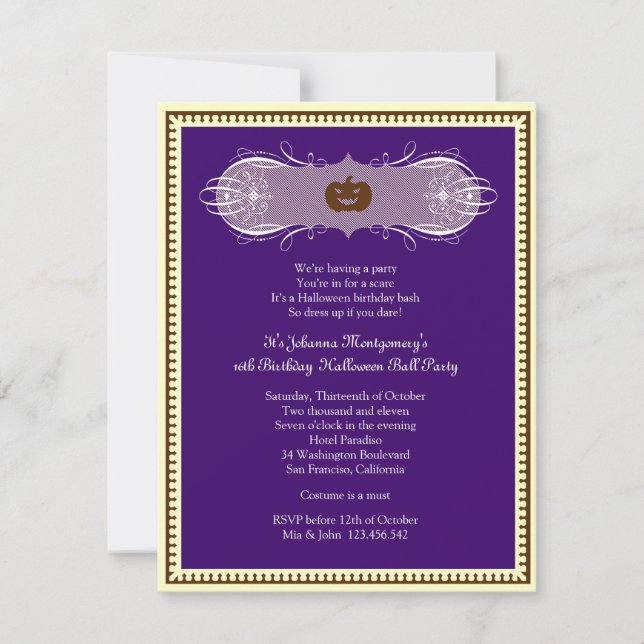 Invitación El fiesta púrpura oscuro del traje de la bola de (Anverso)