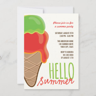 Invitación El fiesta rojo del verano del helado de la