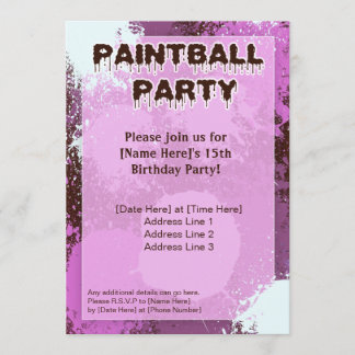 Invitación El fiesta rosado de Paintball invita