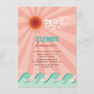 Invitación El fiesta rosado del verano de Sun de las ondas