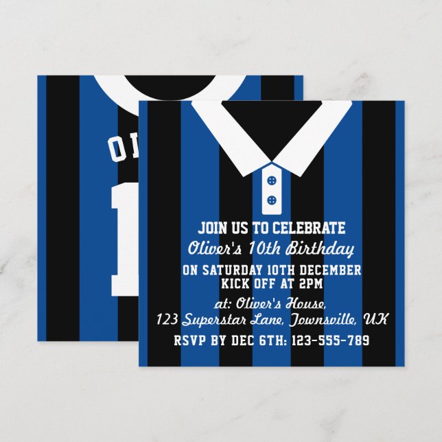 Invitación El fiesta temático del jersey de fútbol invita a (Anverso / Reverso)