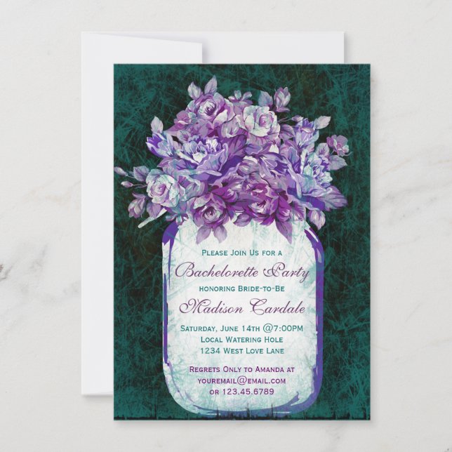 Invitación El fiesta verde azulado púrpura de Bachelorette (Anverso)