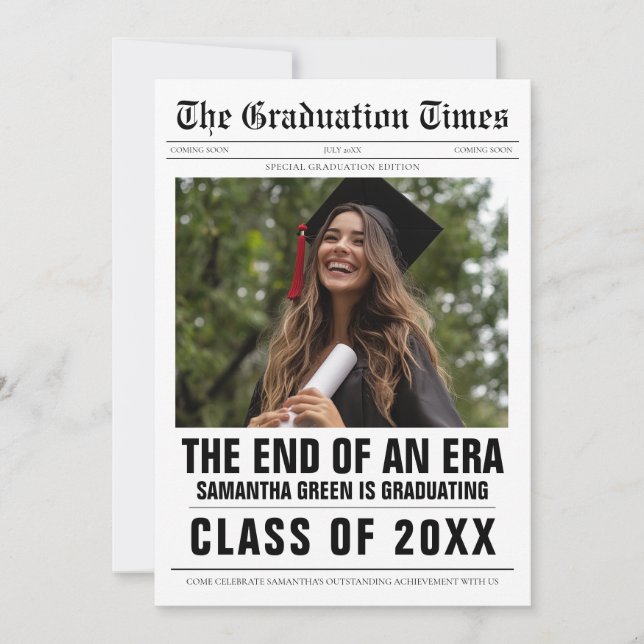 Invitación El fin de un periódico de graduación de la era (Anverso)