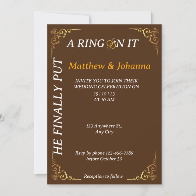 Invitación Él Finalmente Le Puso un Anillo (Anverso)