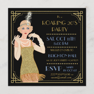 Invitación El flapper Gold Purpurina negro de 20 años