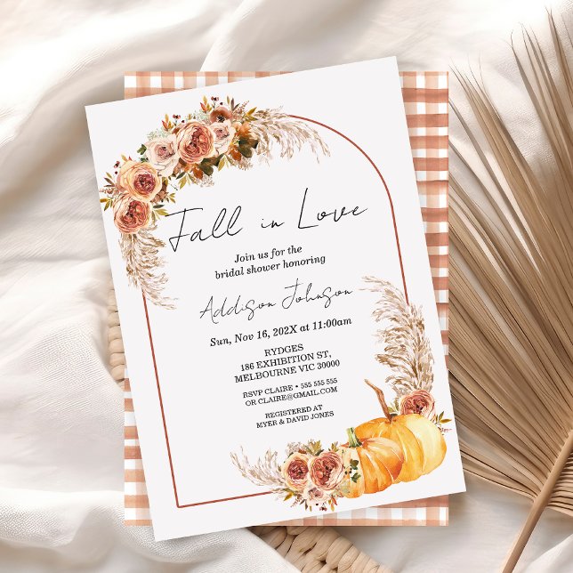 Invitación El follaje de la calabaza de Boho cae al amor en l (Boho Fall in Love Bridal Shower Invitation, Fall Bridal Shower Pumpkin Floral Autumn Bridal Shower)