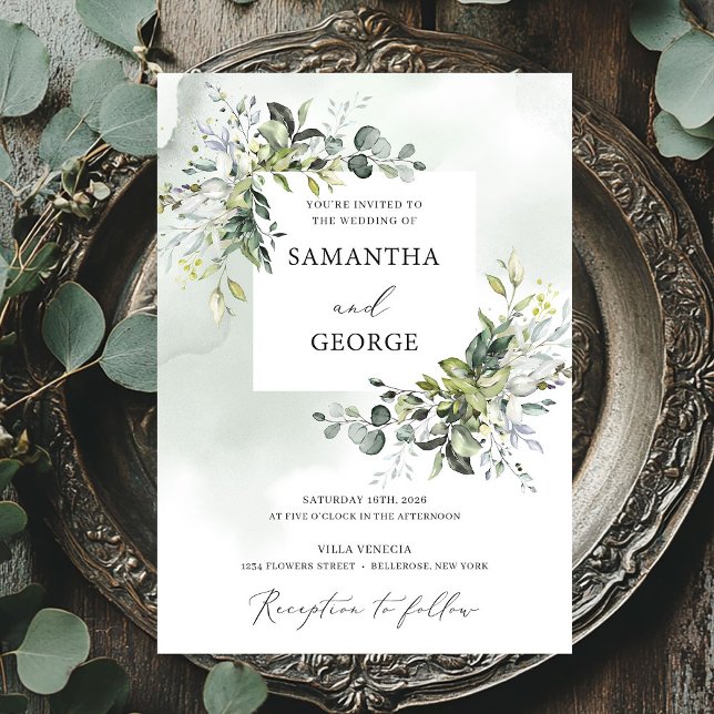 Invitación El follaje verde boho eucalipto moderno boda (Greenery foliage boho modern eucalyptus wedding invitation)