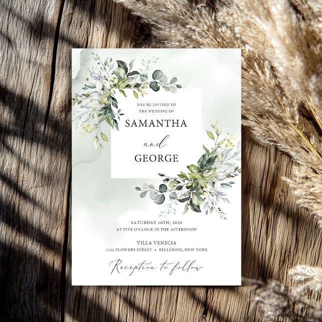Invitación El follaje verde boho eucalipto moderno boda (Greenery foliage boho modern eucalyptus wedding invitation)