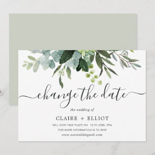 Invitación El follaje verde eucalipto cambia el Boda de fecha