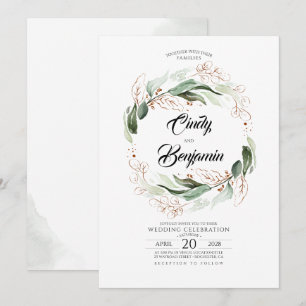 Invitación El follaje verde y el cobre dejan una elegante bod