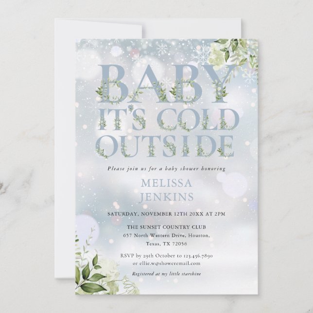 Invitación El frío exterior del verde Baby Shower invernal (Anverso)