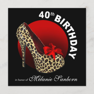 Invitación El funky leopardo Stiletto 40 cumpleaños rojo negr
