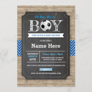 Invitación El fútbol de Baby Shower del muchacho azul del