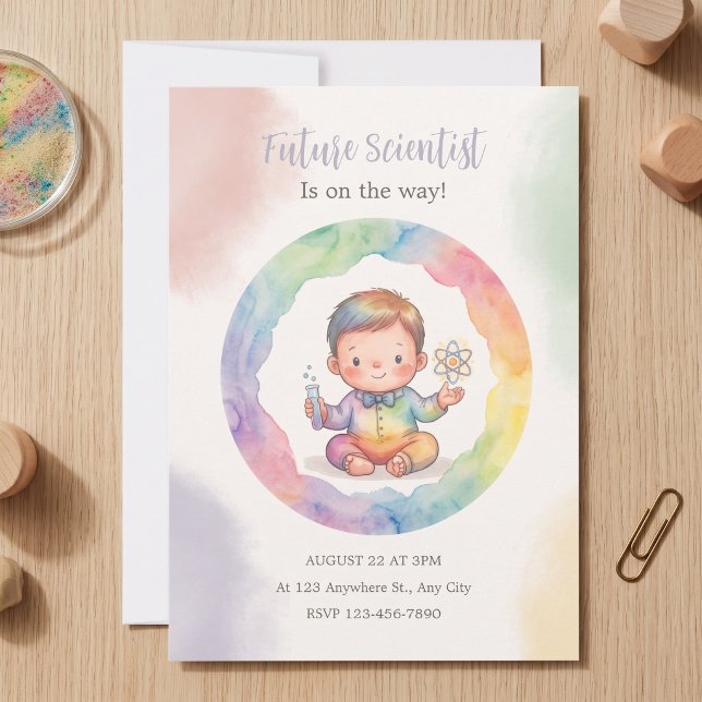 Invitación El futuro científico está en camino (Future Scientist Baby Shower Invitation)